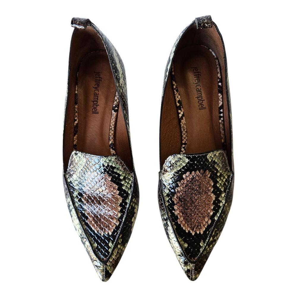 JEFFREY CAMPBELL Women's 7.5 Viona Shoes Pointed Toe Slip On Leather Snake Print - Picture 2 of 10
